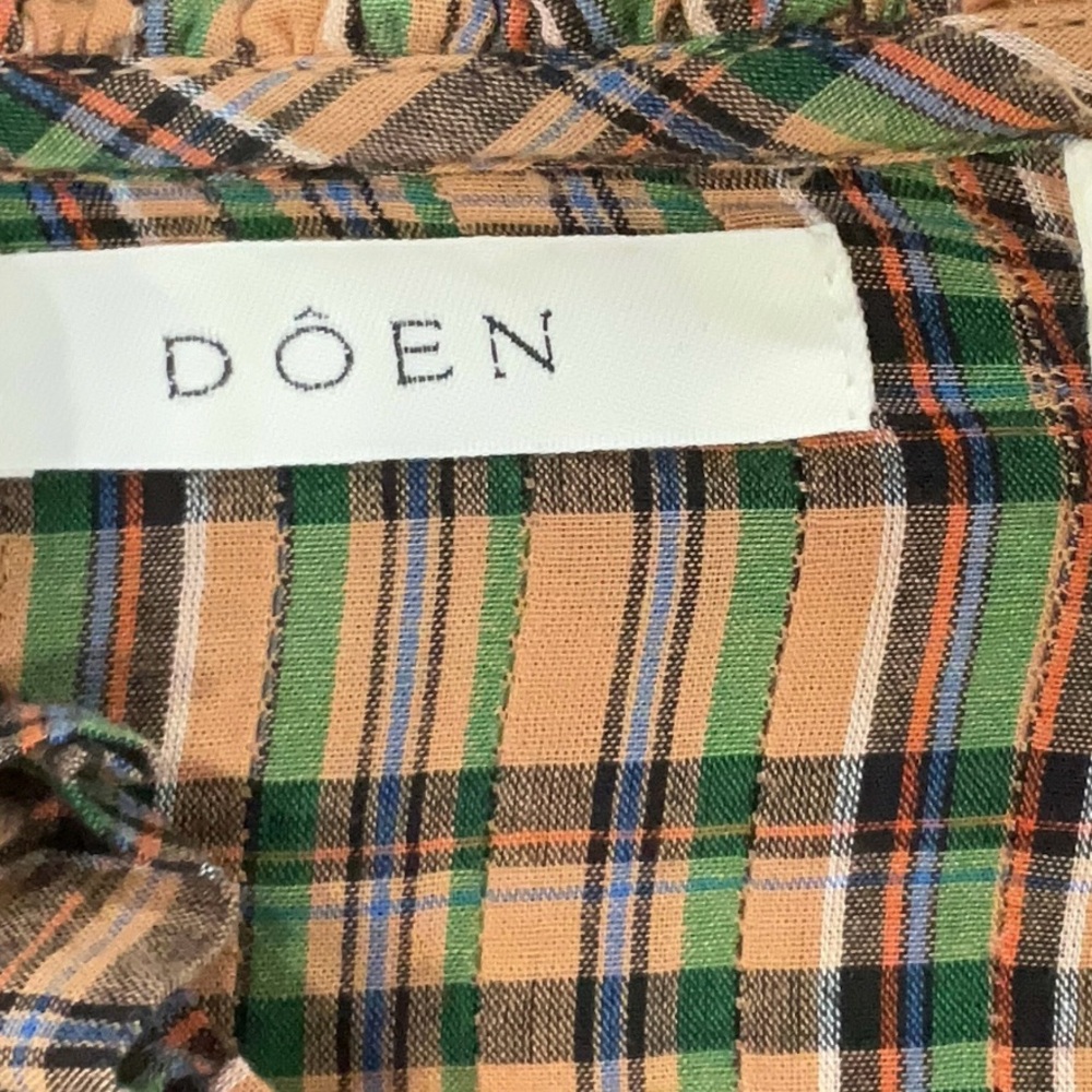 DÔEN Palmera Check Printed Waist Belted Pintucked Organic Cotton Voile Blouse - Picture 8 of 10